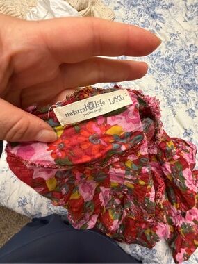 NATURAL LIFE Pink Red Floral Boho Top